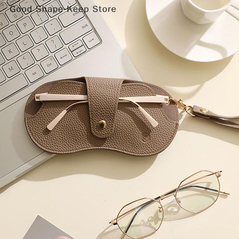 Lychee Pattern PU Leather Glasses Bag, Retro Sunglasses Case, Portable Myopia Frame Case, Simple Eyeglasses Storage, 1Pc