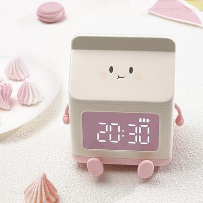 Multi-functional LED Milk Carton Alarm Clock, LED Digital Display Time/date, for Bedroom Cute Desktop Clock Home Decoration