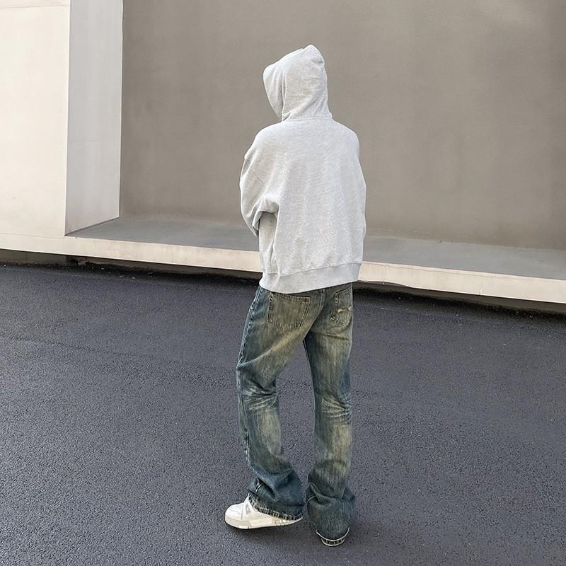 Mens Relaxed Fit Straight To Flared Denim Jeans Water Washed Vintage Style Fall Casual Wear