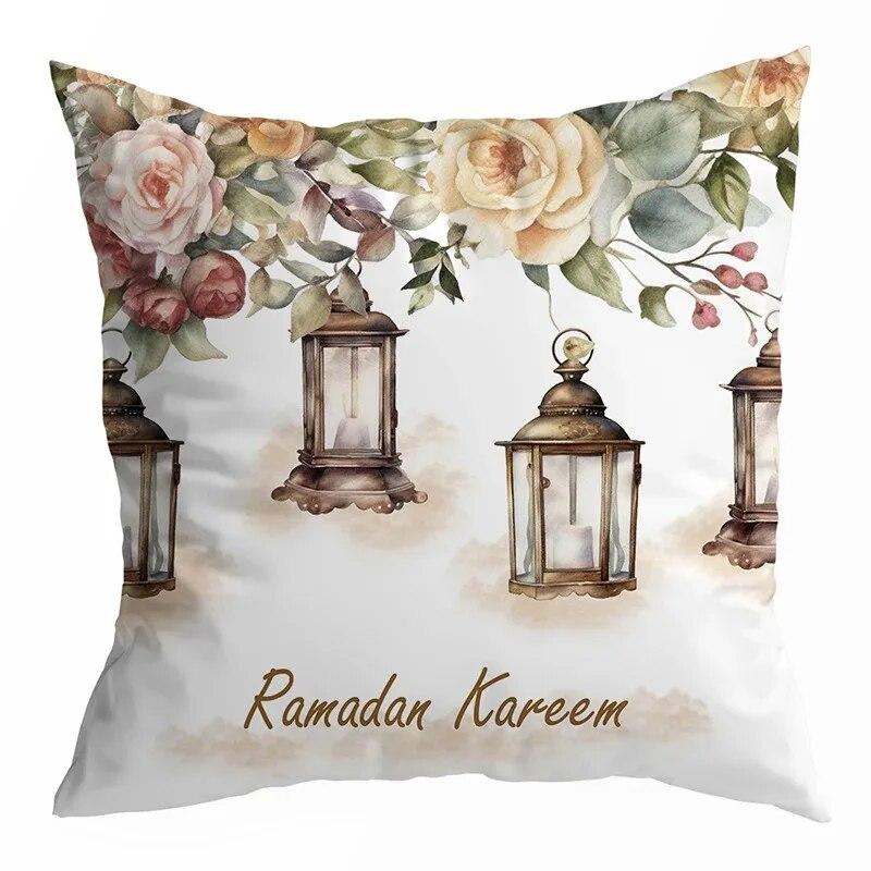 Ramadan Decoration 2024 Mubarak Cushion Cover Cotton Eid Mubarak Islamic Muslim Happy Eid Mosque Pillowcase Party Supplies