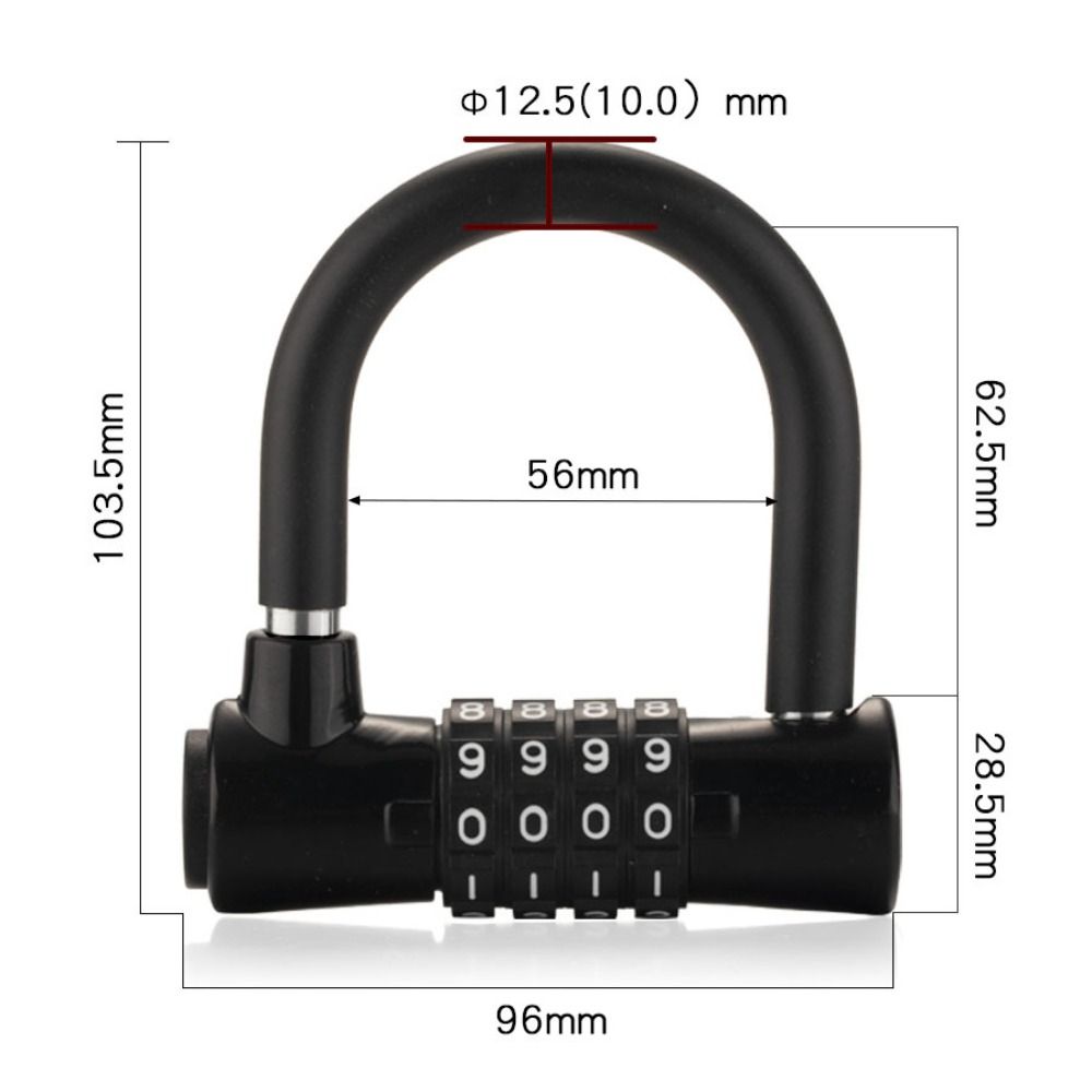 Security U-shaped Password Lock 4-digit Bicycle Lock Portable Password Padlock  Door