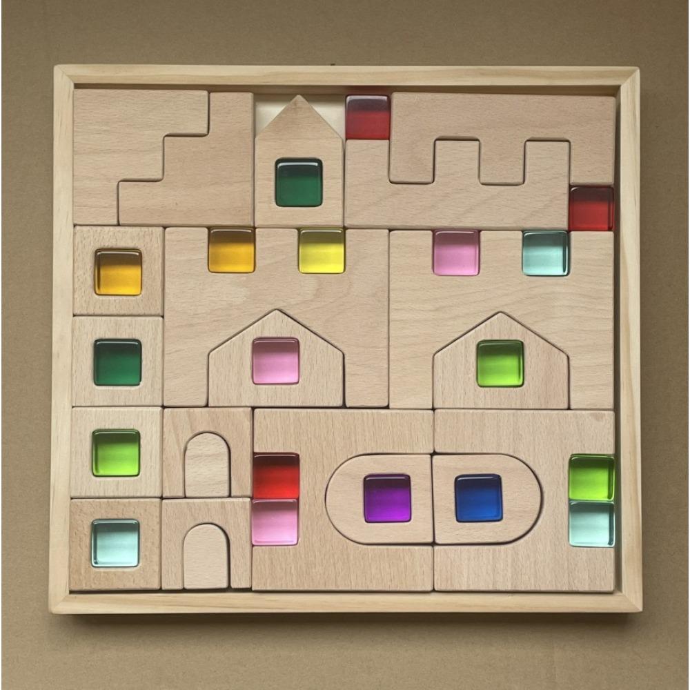 Rainbow Building Block Mandala Translucent Diamond Matching Color Castle Building Block Interior Creative Ornaments Stacking Music Toys