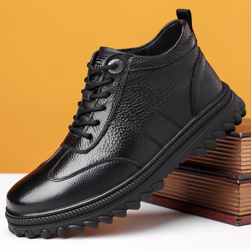 

Зимние теплые хлопковые ботинки с высоким верхом для мужчин, модные, противоскользящие, повседневные, на платформе, бархатные, с противоскользящей подошвой, ботинки с высоким верхом для улицы 44 чёрный