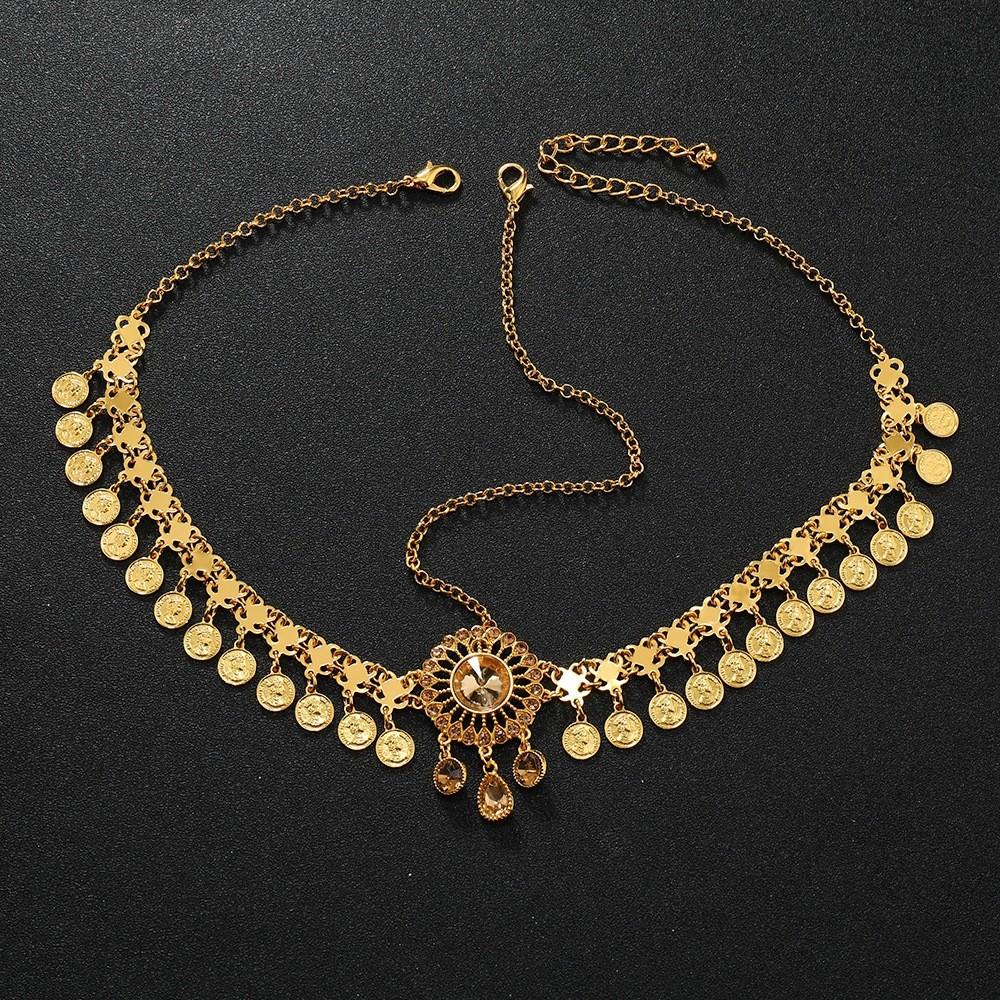 Simulation Elegant Crystal Decoration Gold Women Headwear With Tassel Design