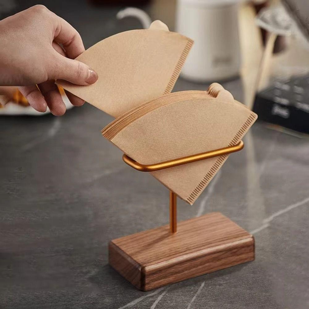 

Wooden Base Coffee Filter Paper Holder Brass Material Napkin Storage Dispenser Cone Filters коричневий