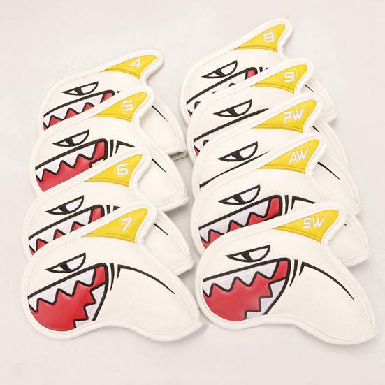 9Pcs Lightweight Waterproof Faux Leather Golf Club Covers Shark Shape Golf Iron Head