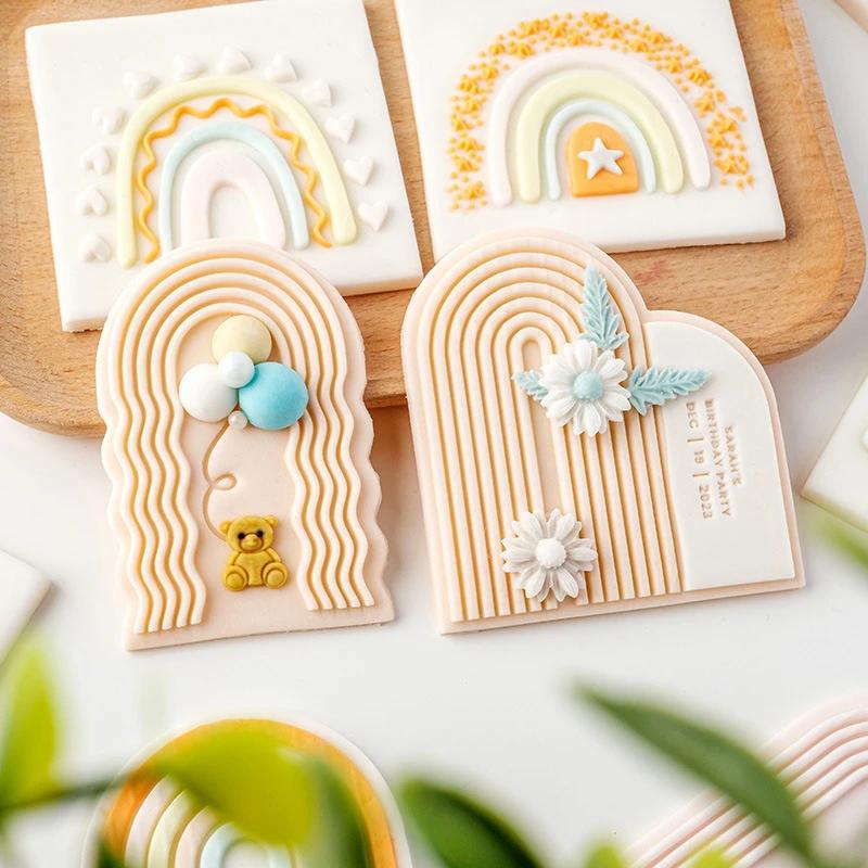 Boho Arch Rainbow Cookie Cutter Mold Bohemian Arched Cake Decorating Tool Birthday Wedding Baby Shower Biscuit Stamp for Baking