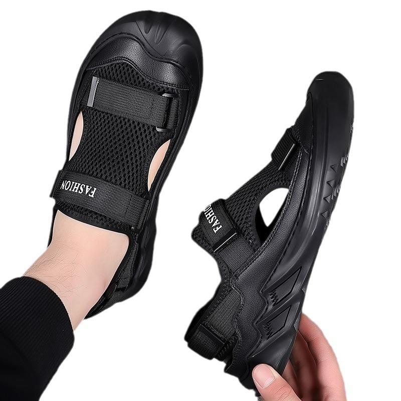 (Cowhide) WZ Fashion Versatile Mesh Splicing Breathable Men's Casual Sandals Casual Shoes 5533