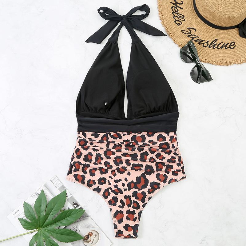 Women’s Printed Halter Monokini Bathing Suit One-Piece Padded Swimsuit, Backless Bikini Swimwear