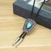 Tribal Faux Leather Rope Bolo Tie with Metal Enamel Stone Pendant Western Cowboy Necktie Jewelry Necklace Shirt Chain