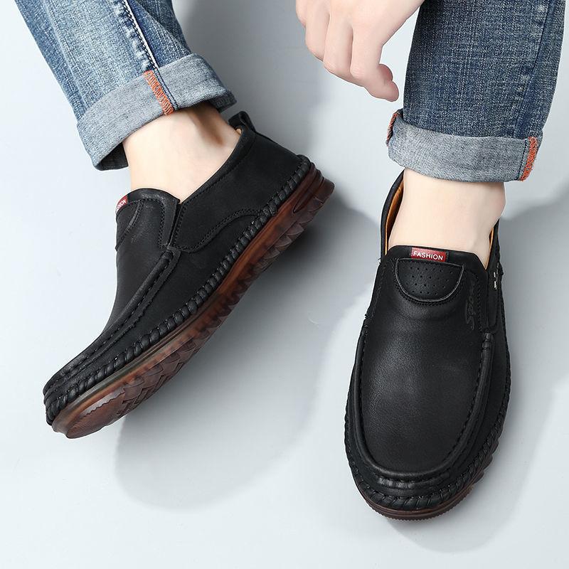 Men Leather Shoes Casual Genuine Leather Shoes Beef Tendon Sole Shoes Non -Slip Wear -Resistant Casual Driving Shoes