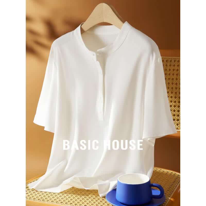 Basic House Women s Half-Button V-Neck T-Shirt XL