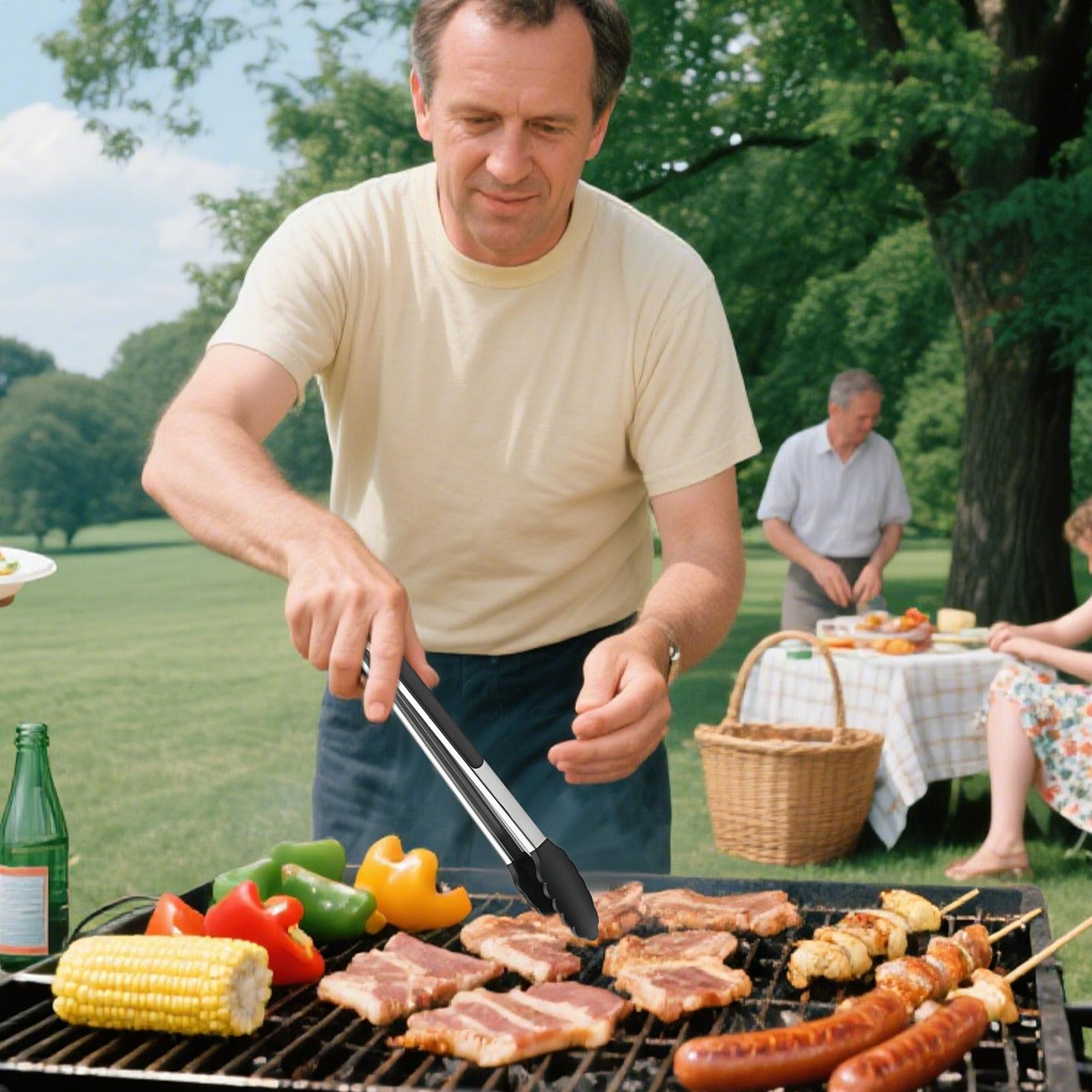 Cooking Tongs 2 Pieces Barbecue Utensil Stainless Steel Anti-slip Food Tongs For Plating Grill Frying Cooking Serving Party China Mainland