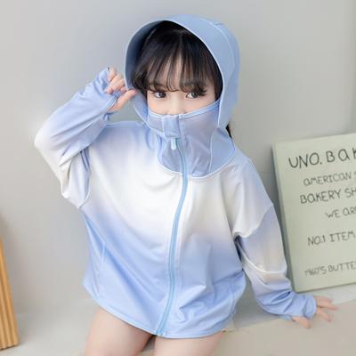 Kinder UPF50+ Farbverlauf Eis Seide Sonnenschutzkleidung Leichte Atmungsaktive Sommer Locker Geschnittene Sonnen Kapuzenjacke für Jungen und Mädchen