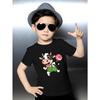 European Size Boys Round-neck Short-sleeved T-shirt with Cartoon Cow Holding Lollipop Pattern Print