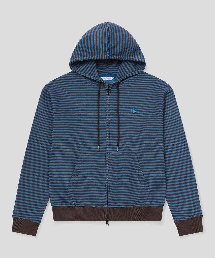 Slow Record House Striped Knit Zip-Up Hoodie_Blue