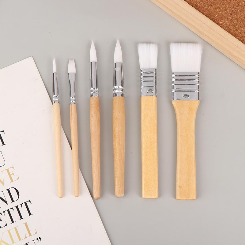 6Pcs Portable Watercolor Brushes Wooden Handle Paint Brush Oil Acrylic Painting