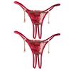 2Pcs Women Erotic Low Waist Lace Faux Pearl Pendants Decor Open G-string Thong