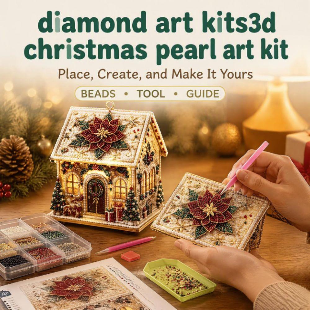 Pearl Bead Wooden House Craft Kit Wooden House DIY Pearl Bead Craft Set  Christmas Decoration