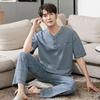 Men's pajamas 1011 new summer cotton short-sleeved trousers thin summer men's large-size loungewear set