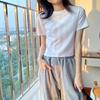 High and Thin White Short-sleeved T-shirt Women's Slim-fitting Short Round Neck Bottoming Shirt Versatile Casual Body Shirt Pure Cotton Top