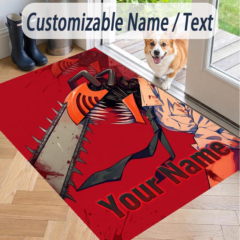 Custom Text Chainsaw Man Pattern Floor Rug Soft Indoor Carpet Mat Living Room Bedroom