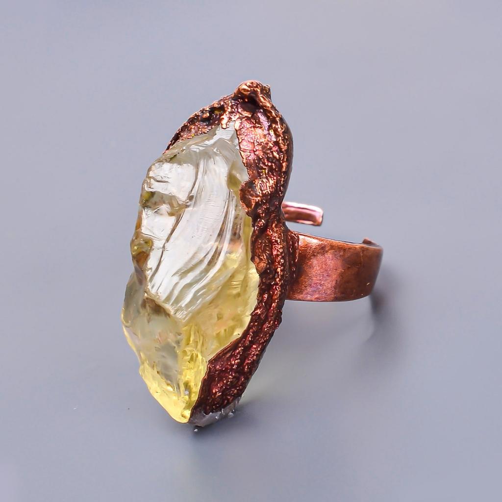 Citrine Rough Gemstone Copper Elegant Eternity Sisters Gift Promise Ring Jewelry V-10