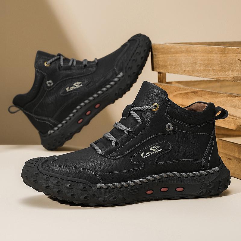 Hand-stitching Leather Men Boots Split Leather Casual Leather Shoes Men Ankle Boots