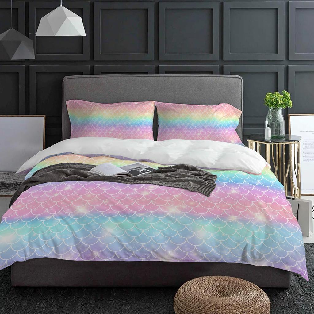 Mermaid Scales Ocean Rainbow Duvet Cover With Pillow Case Custom 3Pcs Bedding Set Quilt Cover Double Bed Home Textile