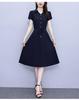 Elegant Plus-Size Short Sleeve Red Dress for Women - Waist-Slimming and Tummy-Covering Design for Middle-Aged and Elderly Ladies