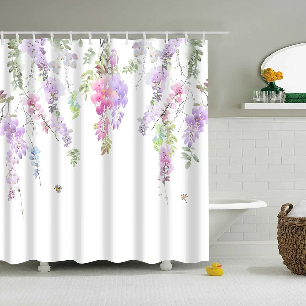Tropical Green Plant Palm Leaves Bathroom Accessories Set Shower Curtain Bathroom Curtains Waterproof Polyester with Hooks