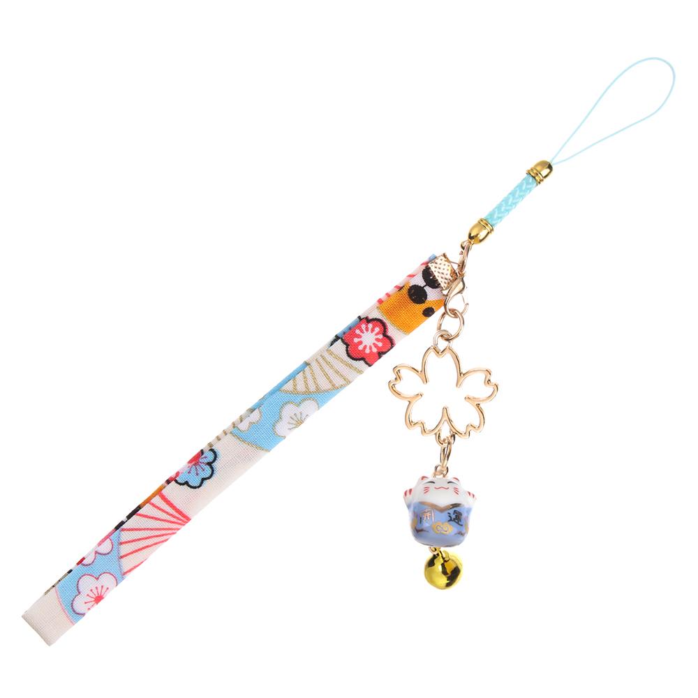 Phone Strap Lanyard Hang Rope Lucky Cat Bell Sakura Phone Lanyard Keychain Wrist Rope Anti-lost Lanyard Phone Strap Lanyard