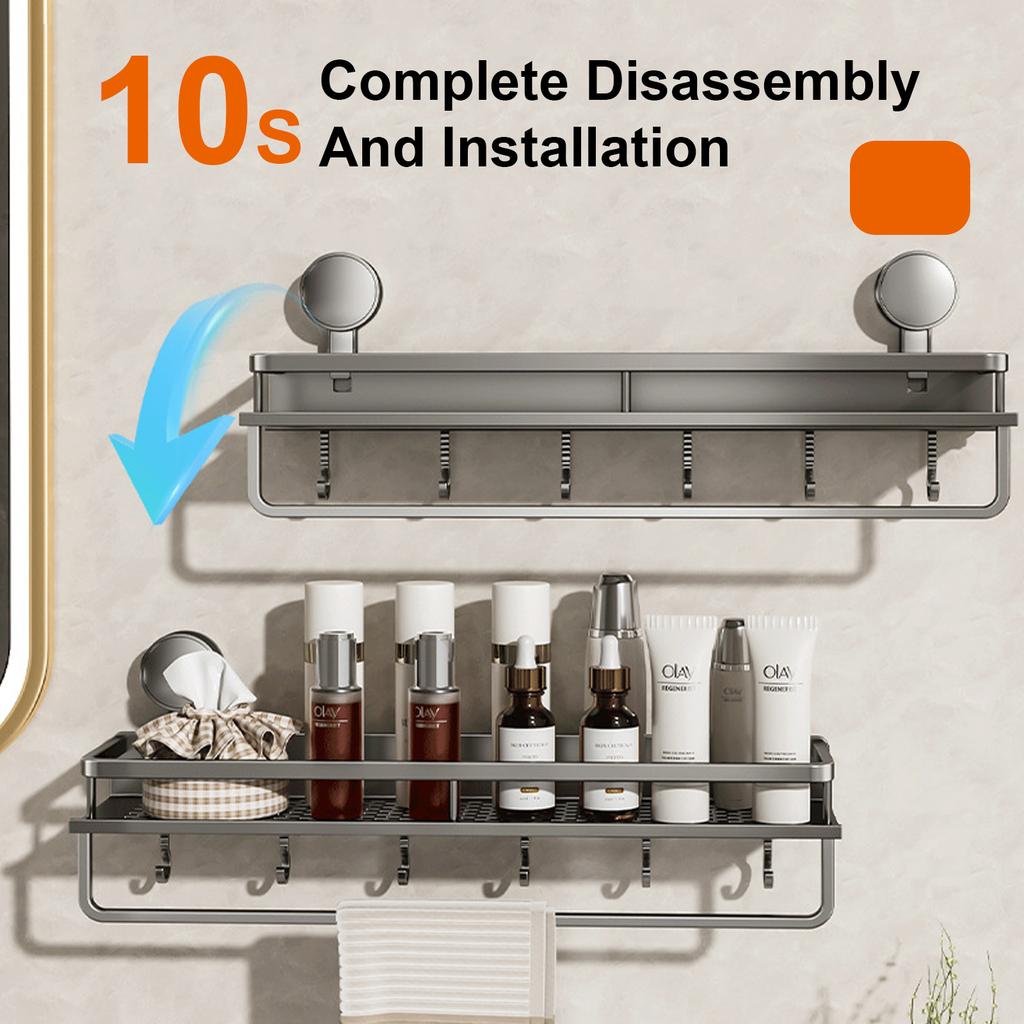 Bathroom Rack Bathroom Shelf Toilet Space Aluminum No Drill Hanging Rack Bathroom Organizer Hang On The Wall Suction Cup