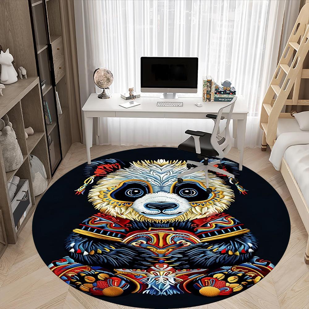 1pc Panda Embroidery Office Round Area Rug, Under Office Chairs Bedroom Living Room Home Decor, Room Deco