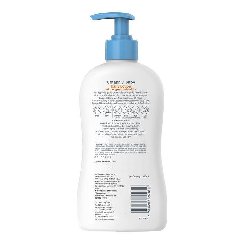 Lotion quotidienne pour la peau délicate des enfants au Calendula bio (400ml), Lotion Quotidienne Peau Délicate de Bébé au Calendula Bio, Cetaphil