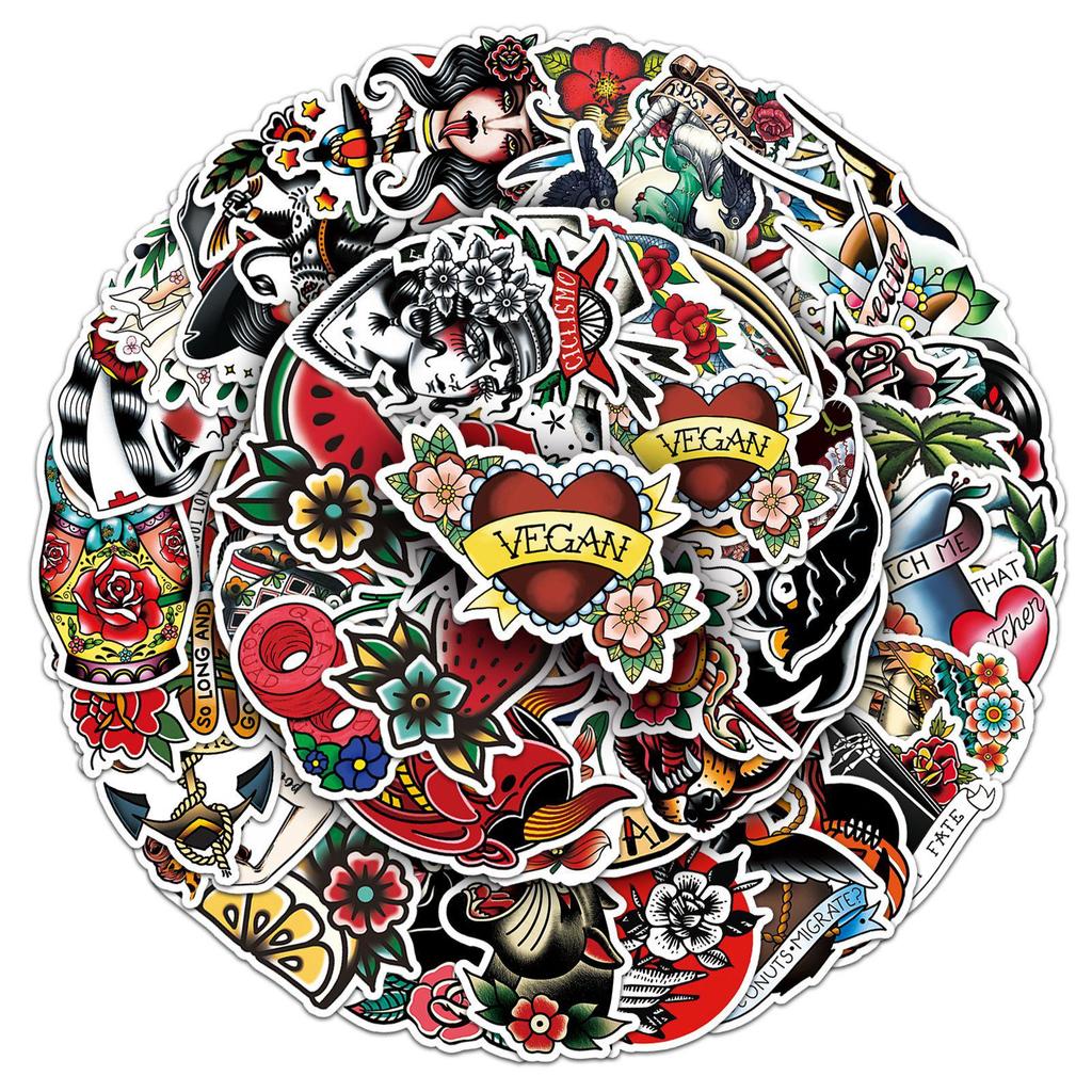 50 Wasserdichte Tattoo-Muster-Aufkleber für DIY-Journals & Wasserflaschen