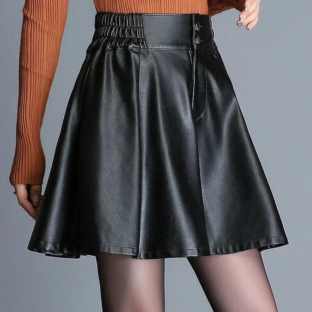 Lambskin Flare Stylish Women's Skirt Black Handmade Leather Genuine Party Wear