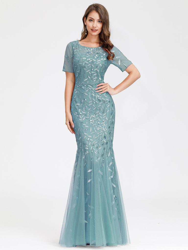Ever-Pretty Illusion-Stickerei-Fischschwanz-Tüll-Abendkleid
