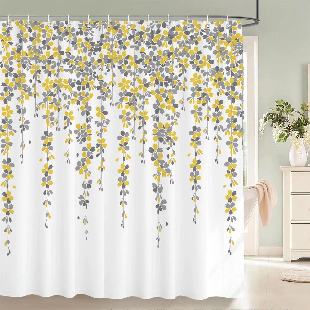 וילונות מקלחת מבד עמיד למים עלי עץ ליבנה לבנה אמבטיה גדול 240X180 הדפסה תלת ממדית קישוט וילון מקלחת מסך אמבטיה