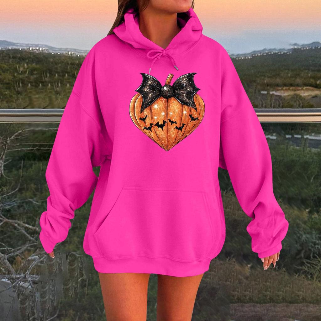 Women's Long-sleeved  Oversized Dropped Shoulder Sleeves Women's Hooded Halloween Print Plush Sweatshirt