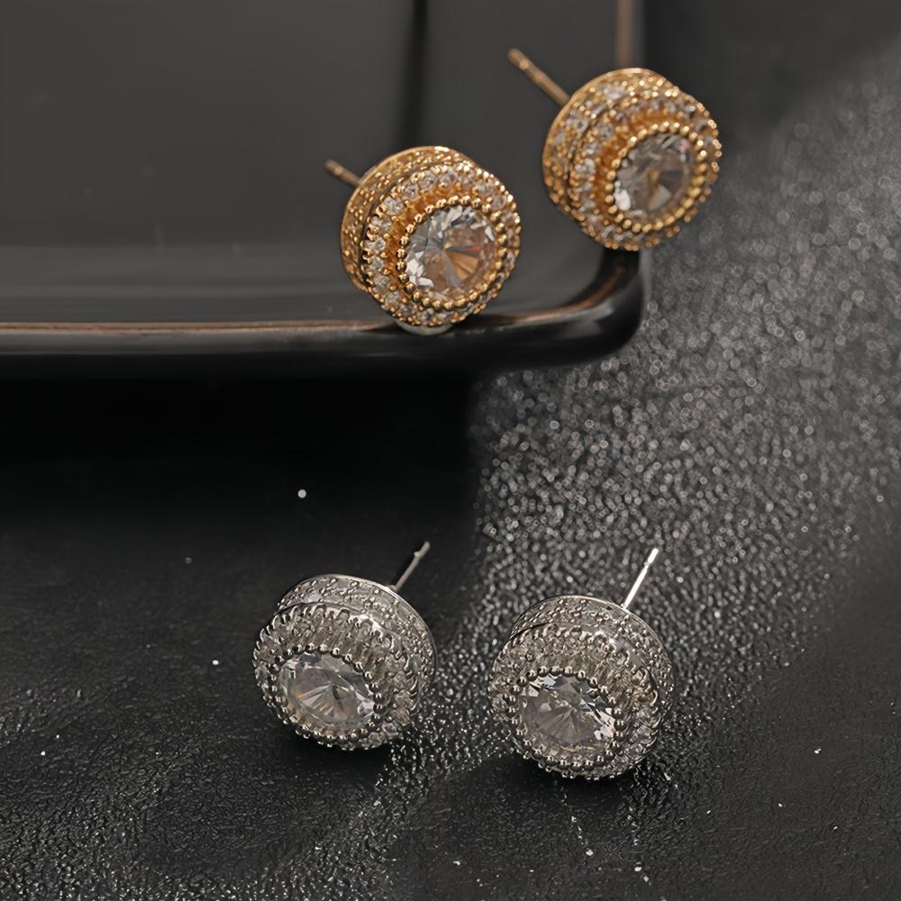 Hip Hop Round Crystal Zircon Stud Earrings Simple Copper Men's Earrings Fashion Party Women's Jewelry Accessories Gifts