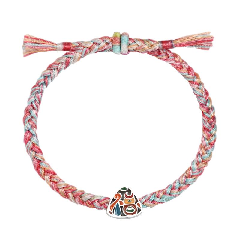 Drachenknoten S925 Silber Fu Glücksbringer Buntes Seil Armband - Frühlingsfest Geschenk für Studenten & Paare