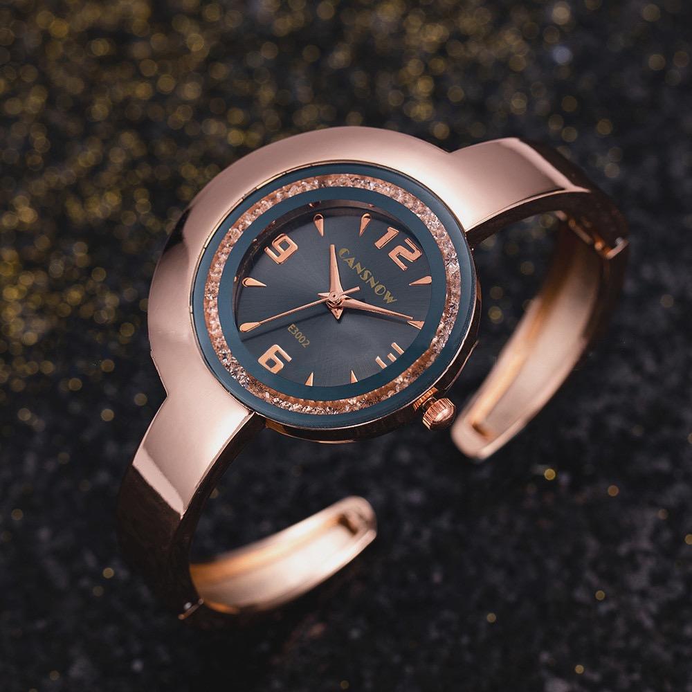 New CANSNOW Women's Bracelet Watch Rose Gold Case Shining Crystal Women's Quartz Watch Creative Fashion Women Dress Wristwatch