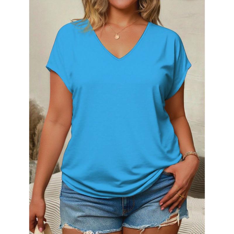 Women Short Sleeve Top Summer Basic Shirt V Neck Gradient Tie Dye Tee Tunic Tops