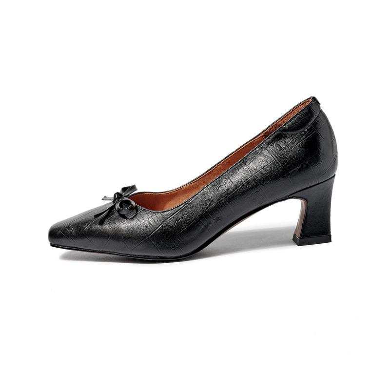 Krazing Pot Scarpe Estive con Tacco Alto Punta Quadrata in Pelle di Mucca Taglia Grande 41 Pompe Basse da Donna con Fiocco a Farfalla