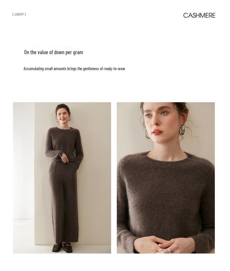 Women's Pure Cashmere Round Neck Sweater - Thickened Knit Pullover, Saddle Shoulder, Autumn/Winter Base Layer.