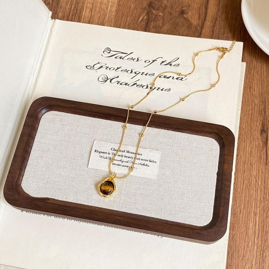 Retro Tiger's Eye Stone Natural Stone Beaded Necklace Set Women's New Light Luxury Fashion Collarbone Chain Temperament Sweater Chain