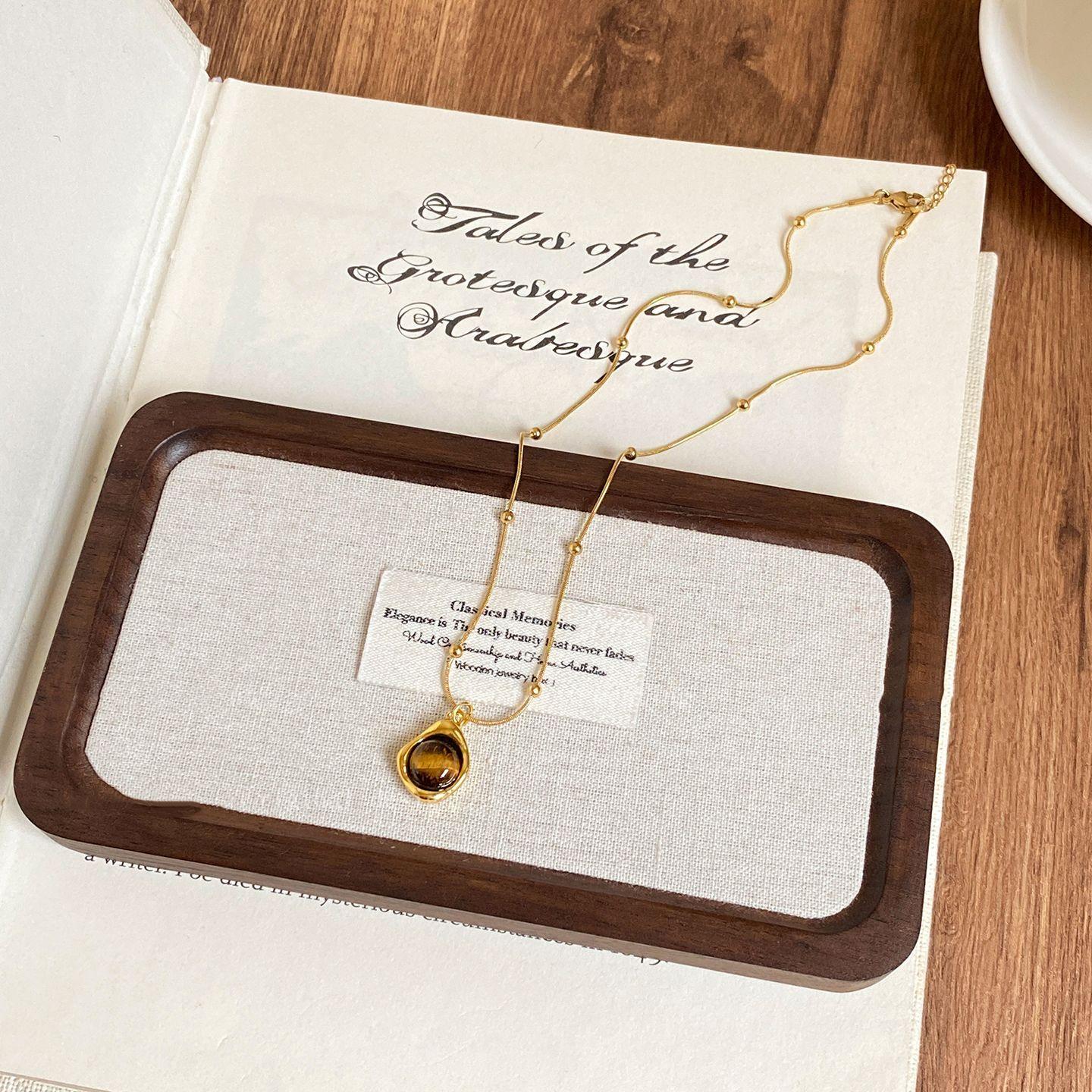 

Retro tiger s eye stone natural stone beaded necklace set women s new light luxury fashion collarbone chain temperament sweater chain water drop tiger eye stone necklace