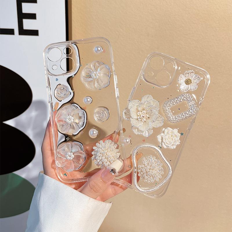 Applicable To Apple 17Promax Mobile Phone Case Transparent Iphone15 Rose 14 Pearl 13 Small Fresh Flower Xr