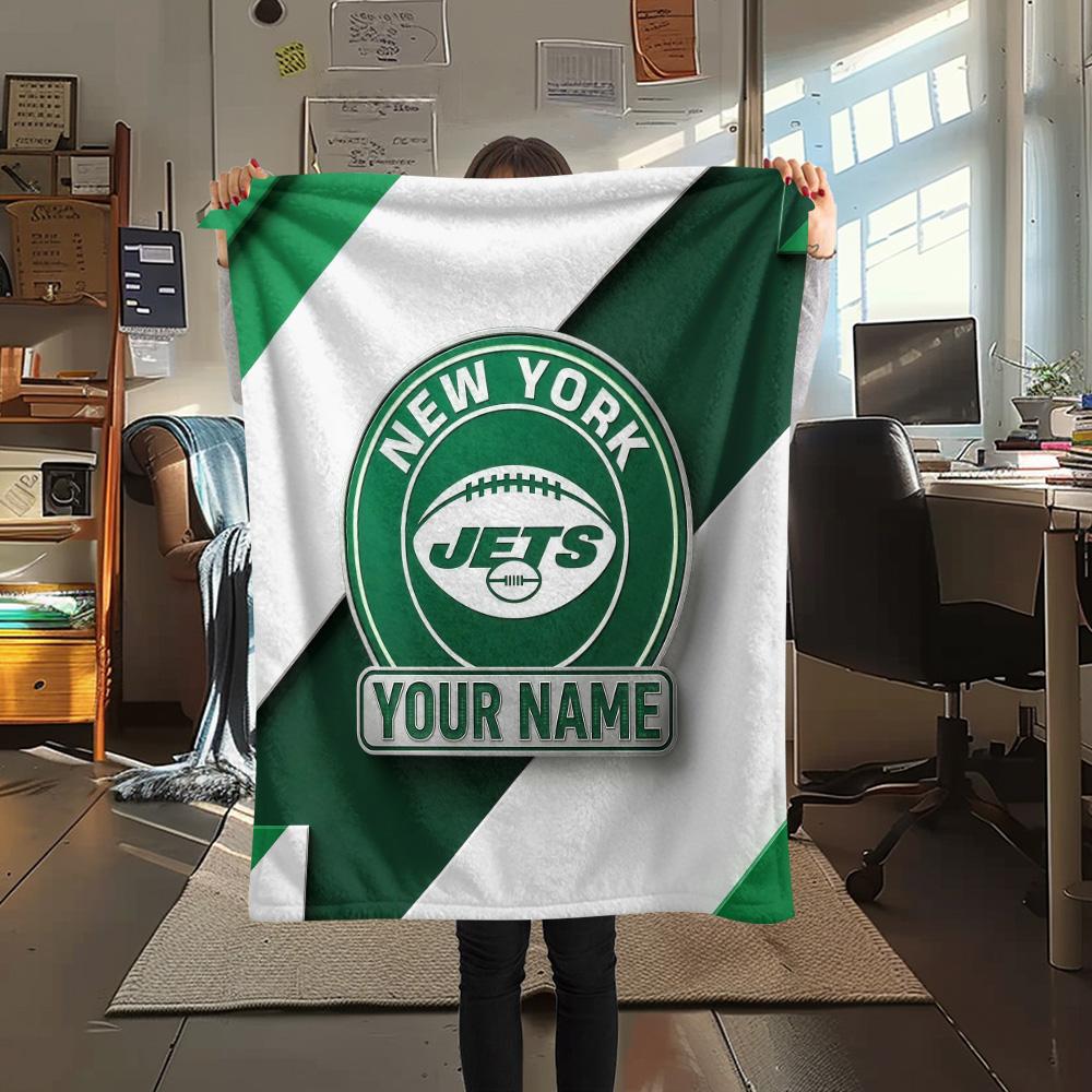 Custom Name New York Jets Flannel Blanket, High quality Comfortable for All Seasons, Home Decor, Warmth and Comfort